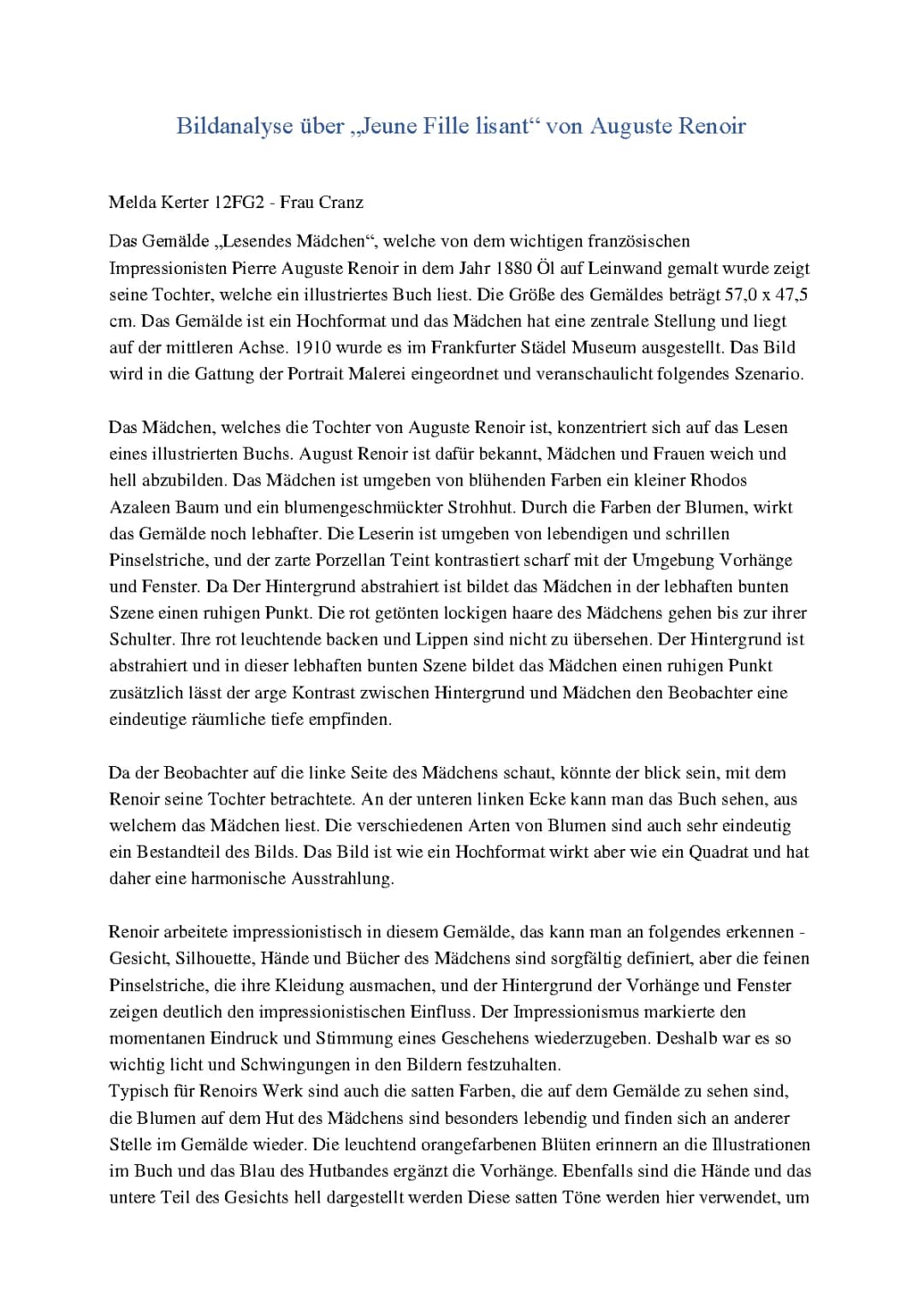 Lesendes Mädchen Renoir: Bildanalyse und spannende Fakten