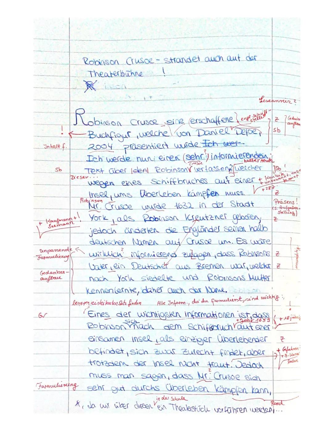 Klassenarbeit Nr.2
Deutsch EK, Jg. 10.
Thema: Einen Informativen Text verfassen zur Figur Robinson Crusoe
Bald wird an deiner Schule ein The