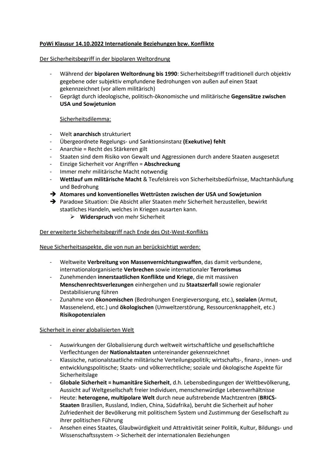 Powi Klausur 14.10.2022 Internationale Beziehungen bzw. Konflikte
Der Sicherheitsbegriff in der bipolaren Weltordnung
Während der bipolaren 