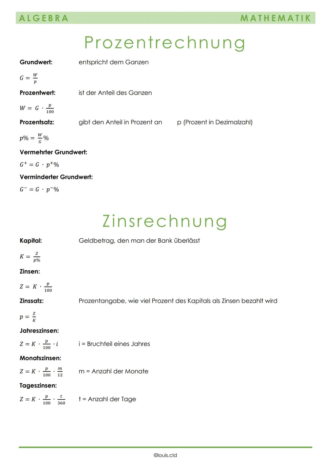 ALGEBRA
Rechengesetze
Punkt vor Strich
Damit ist gemeint, dass wenn in einer Rechnung ein Punkt (oder:) und ein Strich (+ und - )
vorkommen,