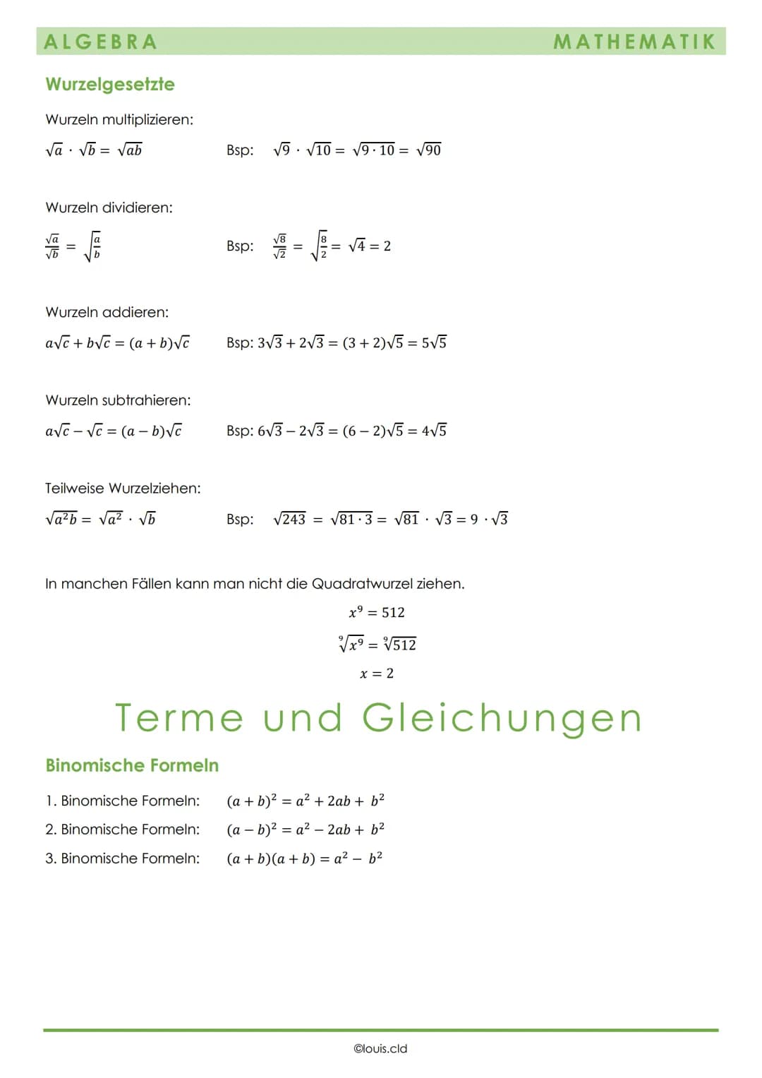 ALGEBRA
Rechengesetze
Punkt vor Strich
Damit ist gemeint, dass wenn in einer Rechnung ein Punkt (oder:) und ein Strich (+ und - )
vorkommen,