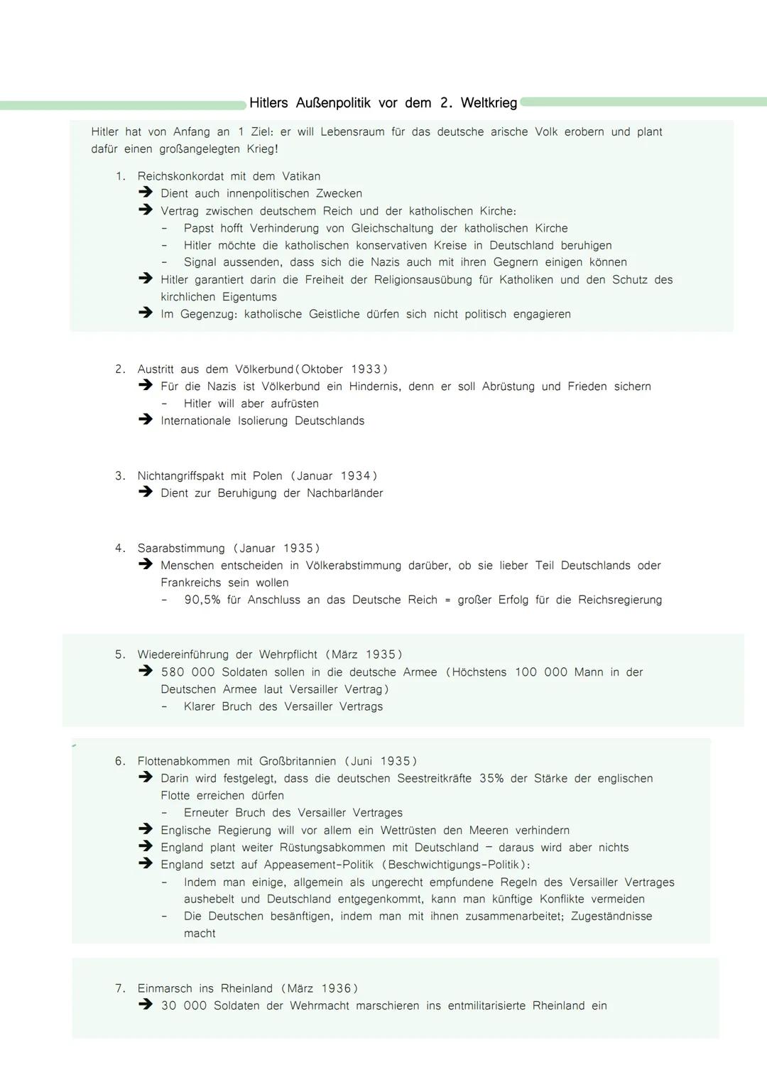 Hitlers Außenpolitik vor dem 2. Weltkrieg
Hitler hat von Anfang an 1 Ziel: er will Lebensraum für das deutsche arische Volk erobern und plan