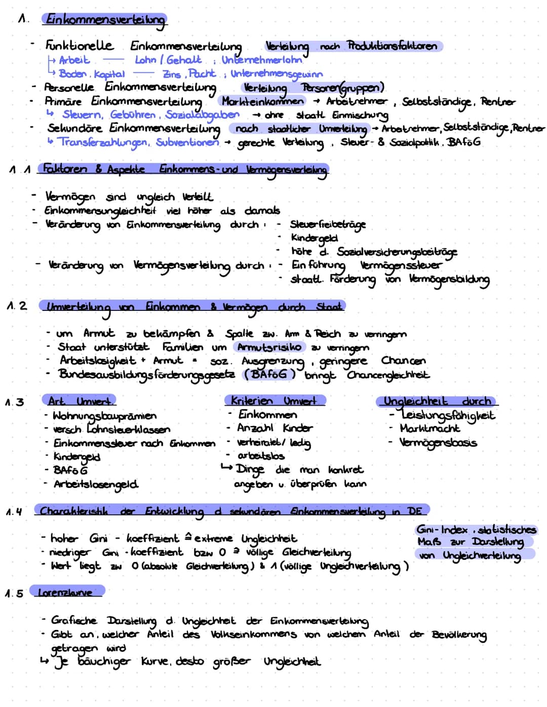 1. Einkommensverteilung
Funktionelle Einkommensverteilung Verteilung nach Produktionsfaktoren
Lohn Gehalt Unternehmerlohn
Zins, Pacht: Unter