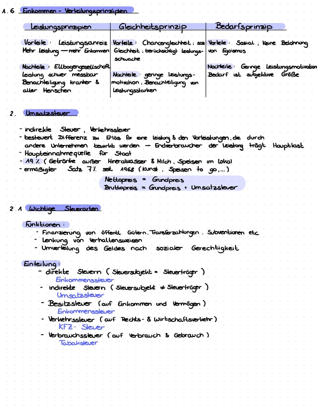 1. Einkommensverteilung
Funktionelle Einkommensverteilung Verteilung nach Produktionsfaktoren
Lohn Gehalt Unternehmerlohn
Zins, Pacht: Unter