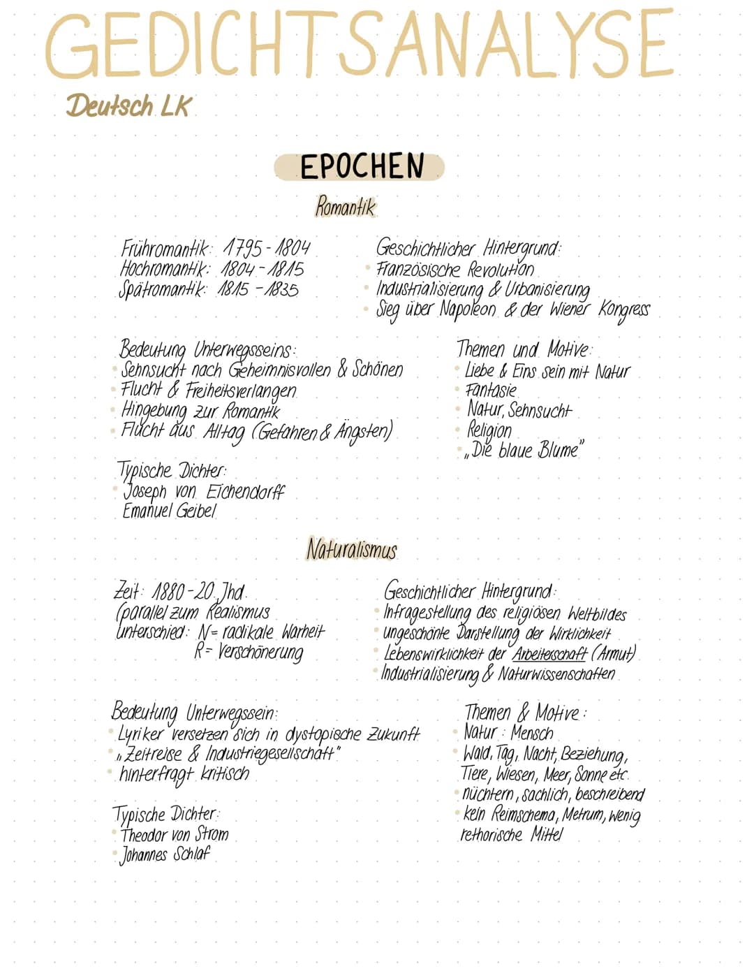 GEDICHTSANALYSE
Deutsch LK
Frühromantik 1795-1804
Hochromantik: 1804-1815
Spätromantik: 1815-1835
EPOCHEN
Romantik
Bedeutung Unterwegsseins
