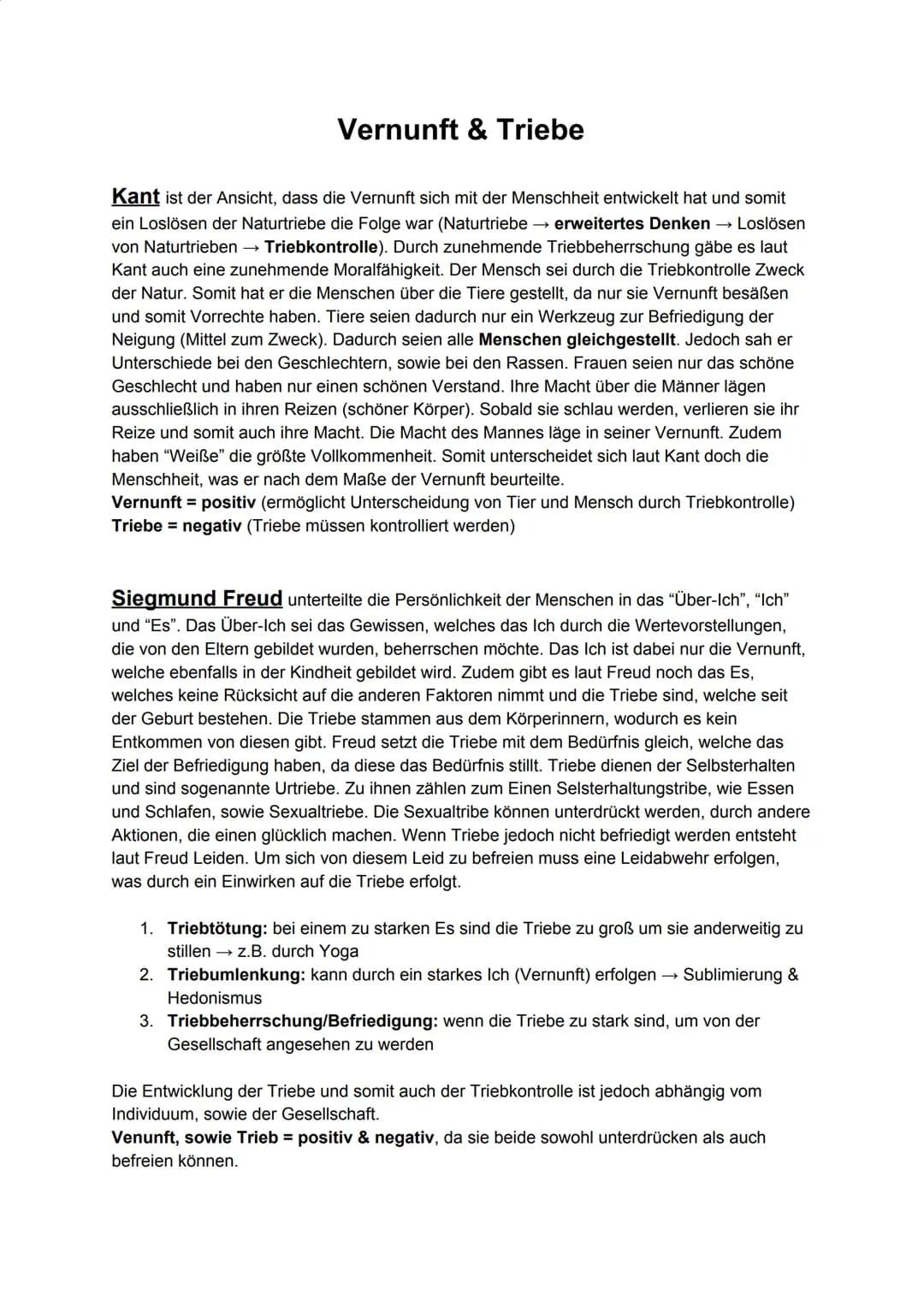 Vernunft & Triebe
Kant ist der Ansicht, dass die Vernunft sich mit der Menschheit entwickelt hat und somit
ein Loslösen der Naturtriebe die 
