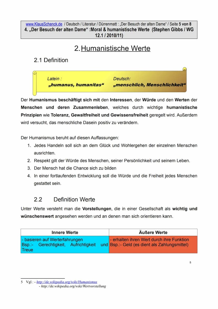 www.KlausSchenck.de / Deutsch / Literatur / Dürrenmatt: „Der Besuch der alten Dame" / Seite 1 von 8
4. ,,Der Besuch der alten Dame" :Moral &