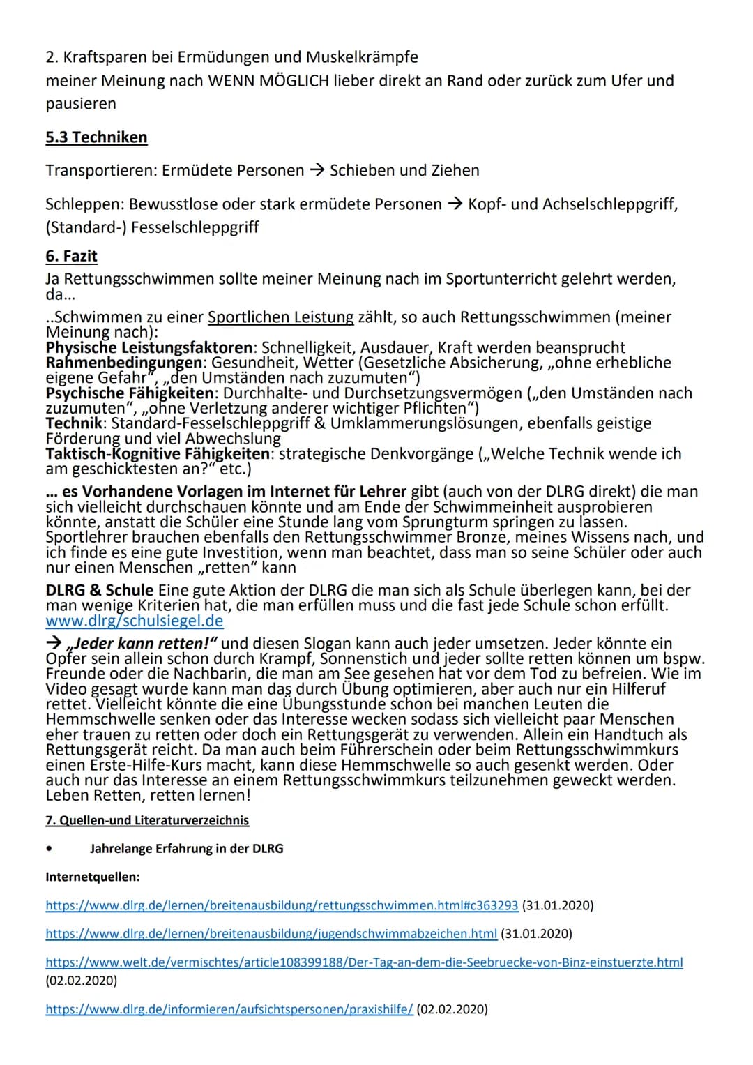 -Gymnasium
Leistungskurs Sport
Fachlehrer: Herr
Handout GFS: Rettungsschwimmen
1. Leitfrage: Sollte Rettungsschwimmen im
Schwimmunterricht g