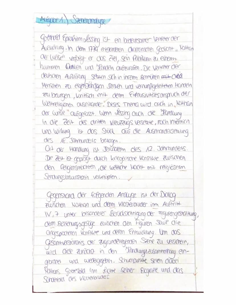 1. Analysieren Sie den Dialog zwischen Nathan und dem Klosterbruder im Auftritt
klosterk
IV,7 (V. 2912-V. 3125) unter besonderer Berücksicht