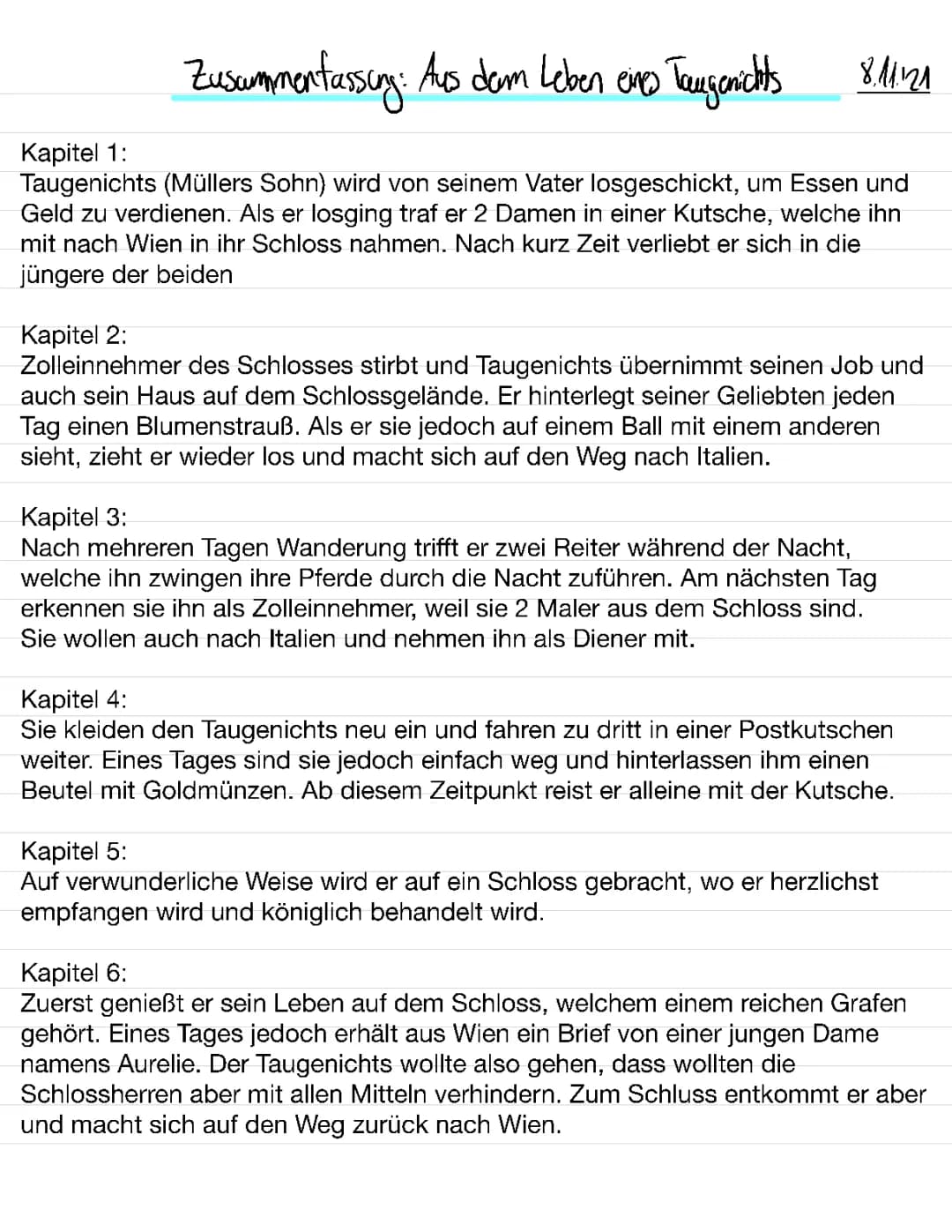 Aus dem Leben eines Taugenichts: Kurze Kapitel Zusammenfassung und mehr