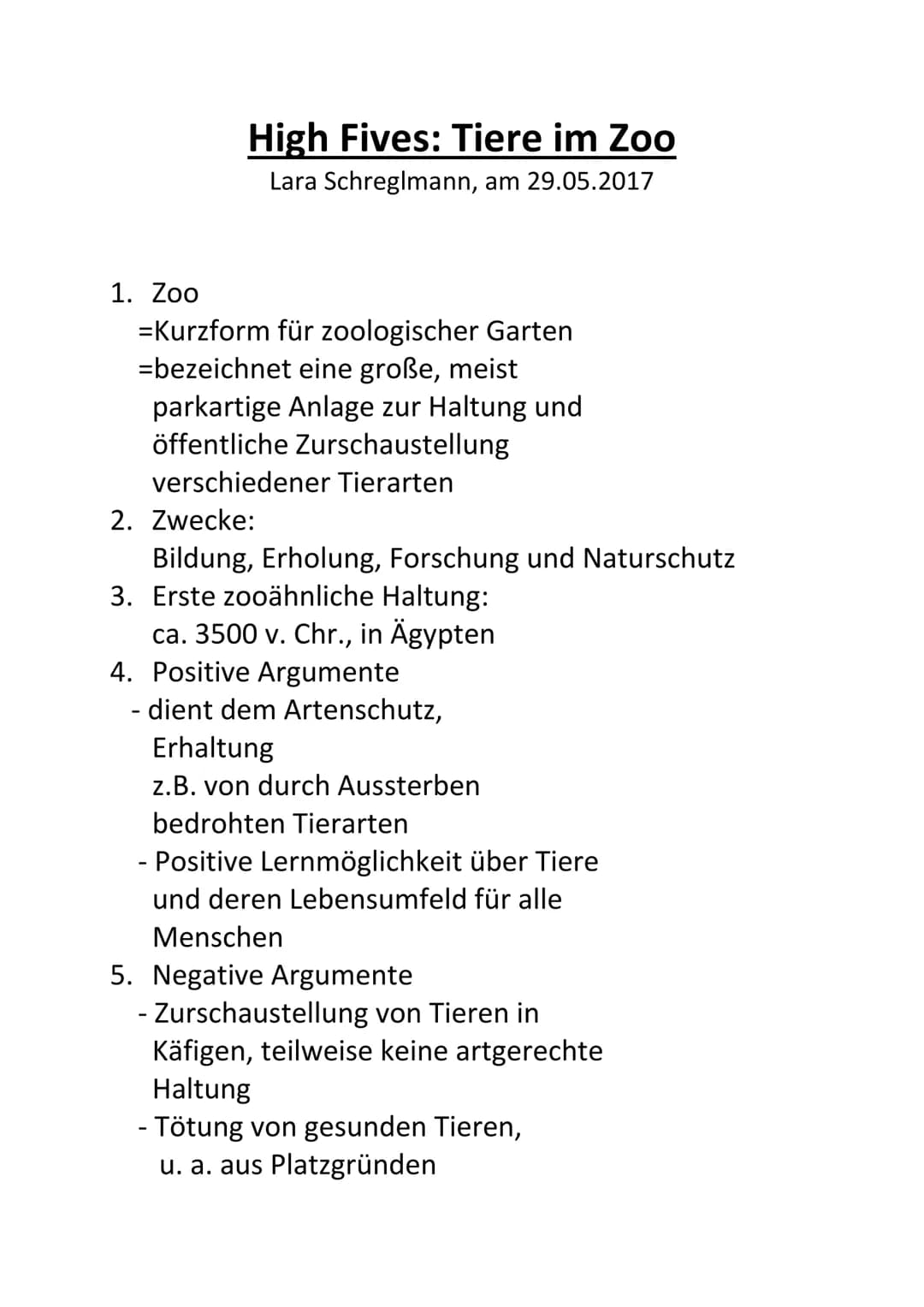 ➤ Definition, Begriff
Referat über Tiere im Zoo
Geschichte, Entwicklung
Erster Zoo
Ursprünglicher Zweck eines Zoos
Anzahl der Zoos in Deutsc