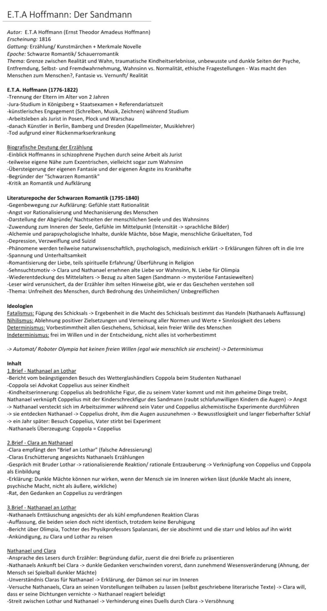E.T.A Hoffmann: Der Sandmann

Autor: E.T.A Hoffmann (Ernst Theodor Amadeus Hoffmann)
Erscheinung: 1816
Gattung: Erzählung/ Kunstmärchen + Me