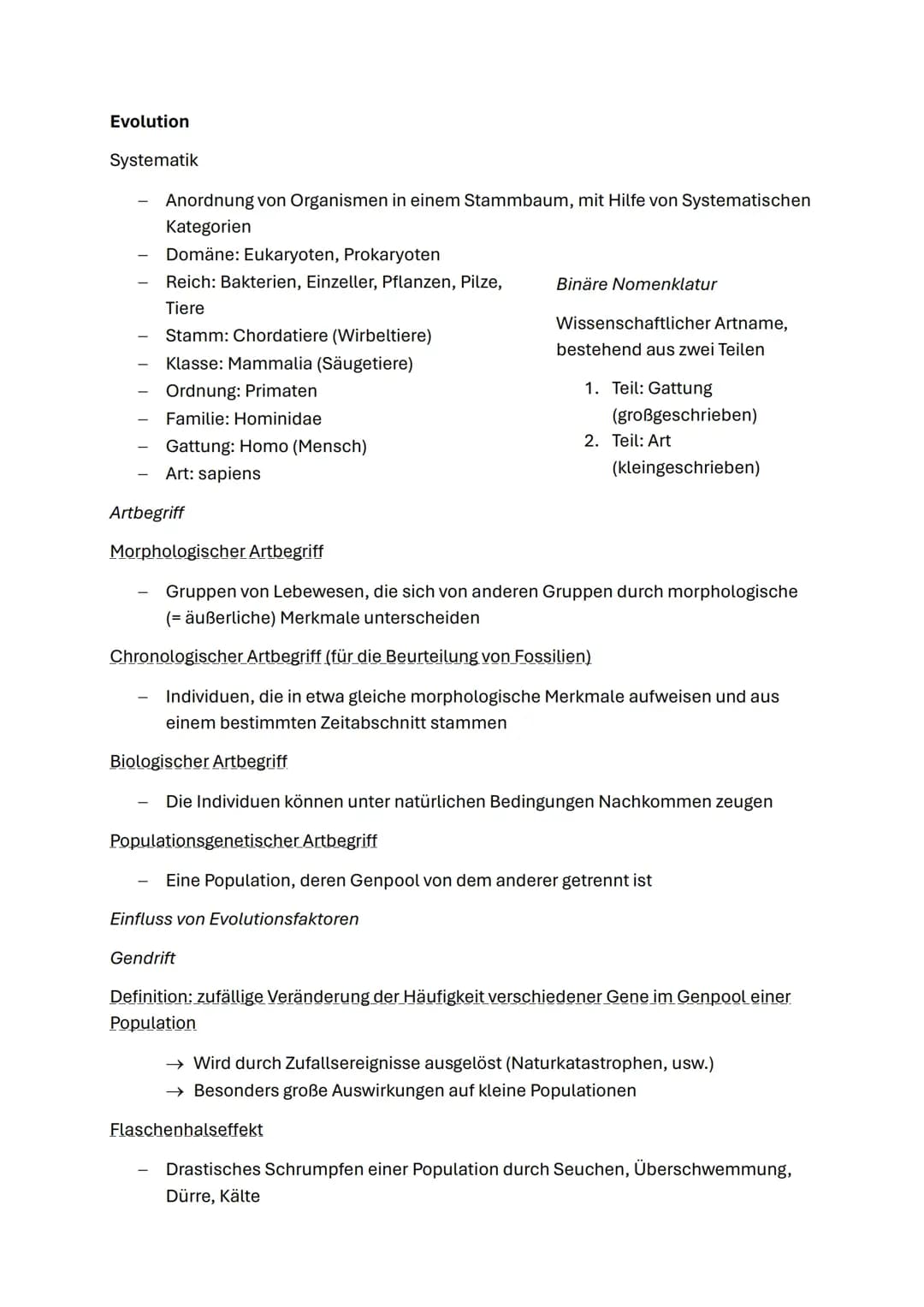 Biologie Abi Zusammenfassung Evolution
