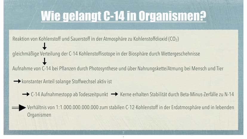 Die C-14 Methode Themen
✓ Was ist die C-14 Methode?
✔ Wer entwickelte die C-14 Methode?
✓ Entstehung von C-14
✓ Wie gelangt C-14 in Organism
