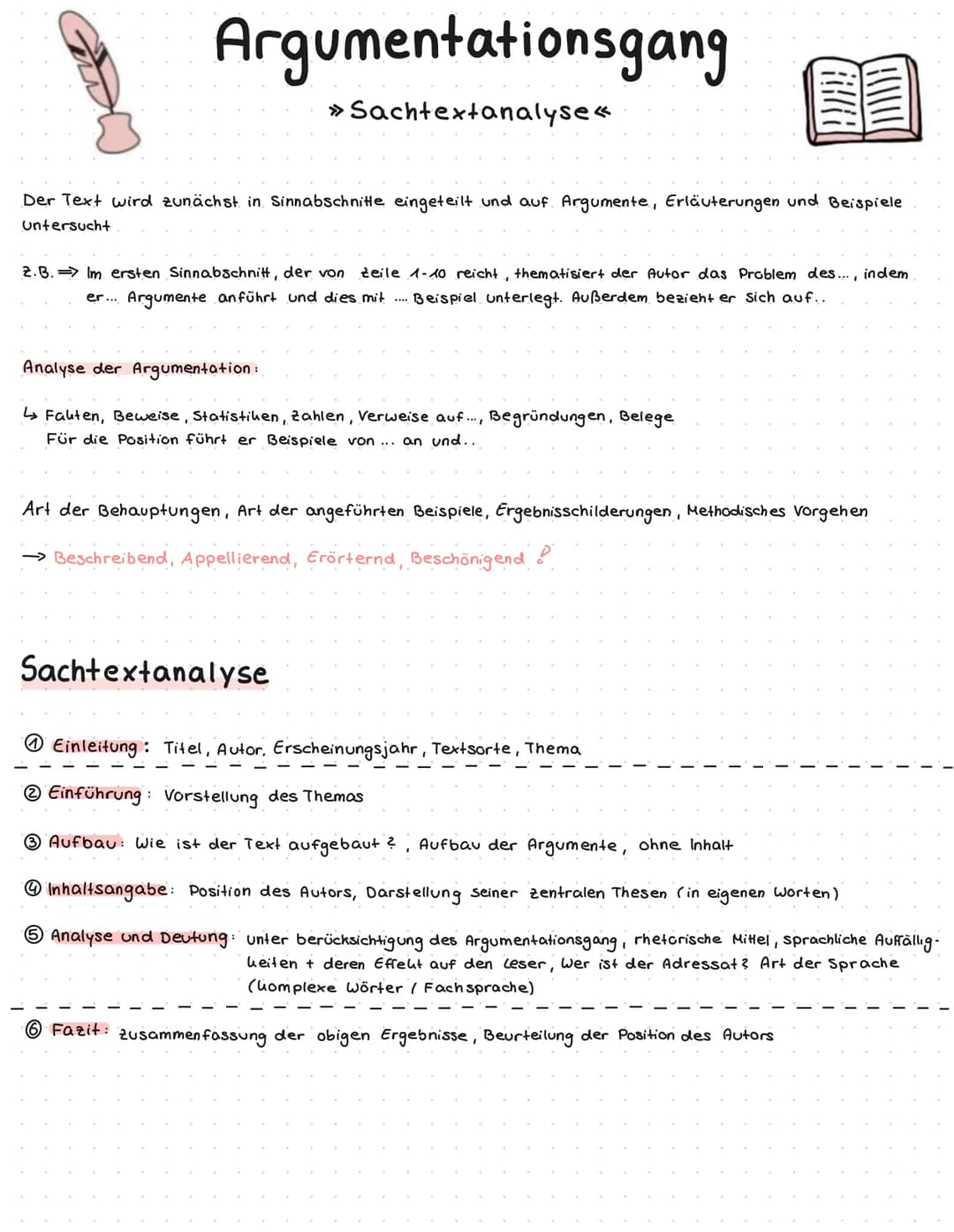 Argumentationsgang
» Sachtextanalyse<<
Der Text wird zunächst in Sinnabschnitte eingeteilt und auf. Argumente, Erläuterungen und Beispiele
U