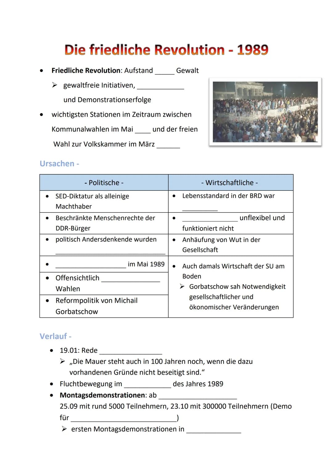 Die friedliche Revolution - 1989
Friedliche Revolution: Aufstand
gewaltfreie Initiativen,
und Demonstrationserfolge
wichtigsten Stationen im