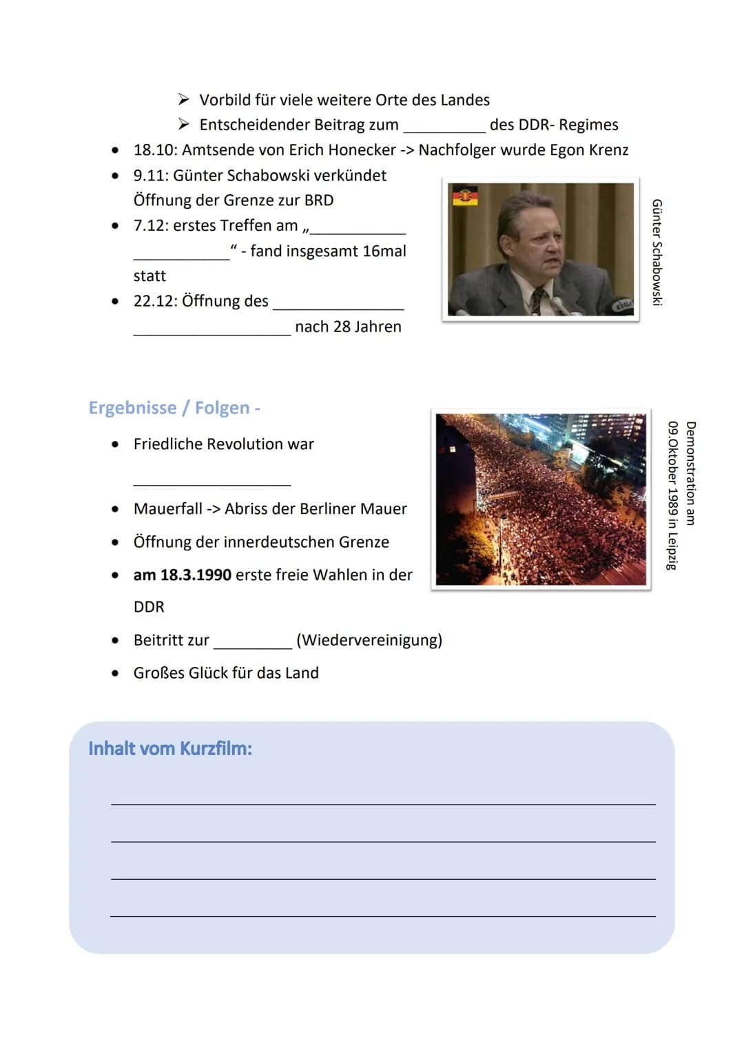 Die friedliche Revolution - 1989
Friedliche Revolution: Aufstand
gewaltfreie Initiativen,
und Demonstrationserfolge
wichtigsten Stationen im