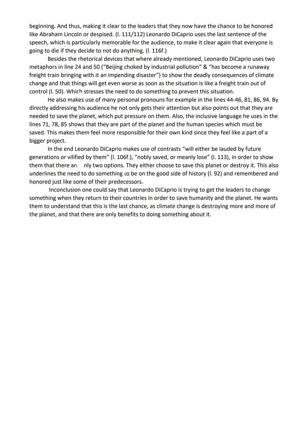 Leonardo DiCaprio's speech on climate change - analysis
In Leonardo DiCaprio's speech he gave back in 2014 as the United Nations Messenger o