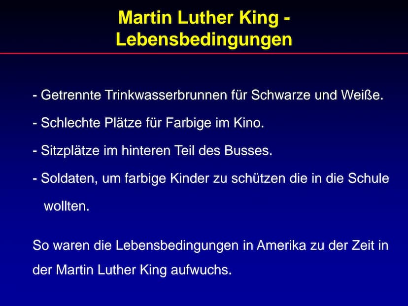 Martin Luther King
Referat Martin Luther King
1. Lebenslauf
2. Wichtige Ereignisse während der Zeit von
Martin Luther King
3. Rede „I have a