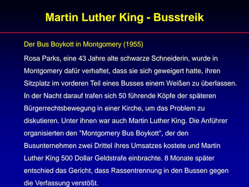 Martin Luther King
Referat Martin Luther King
1. Lebenslauf
2. Wichtige Ereignisse während der Zeit von
Martin Luther King
3. Rede „I have a