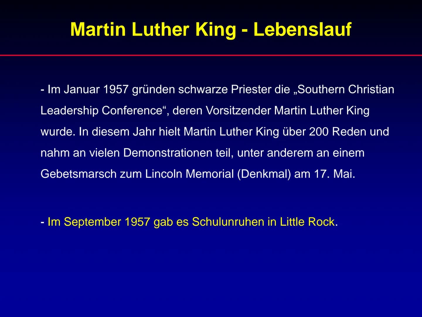 Martin Luther King
Referat Martin Luther King
1. Lebenslauf
2. Wichtige Ereignisse während der Zeit von
Martin Luther King
3. Rede „I have a