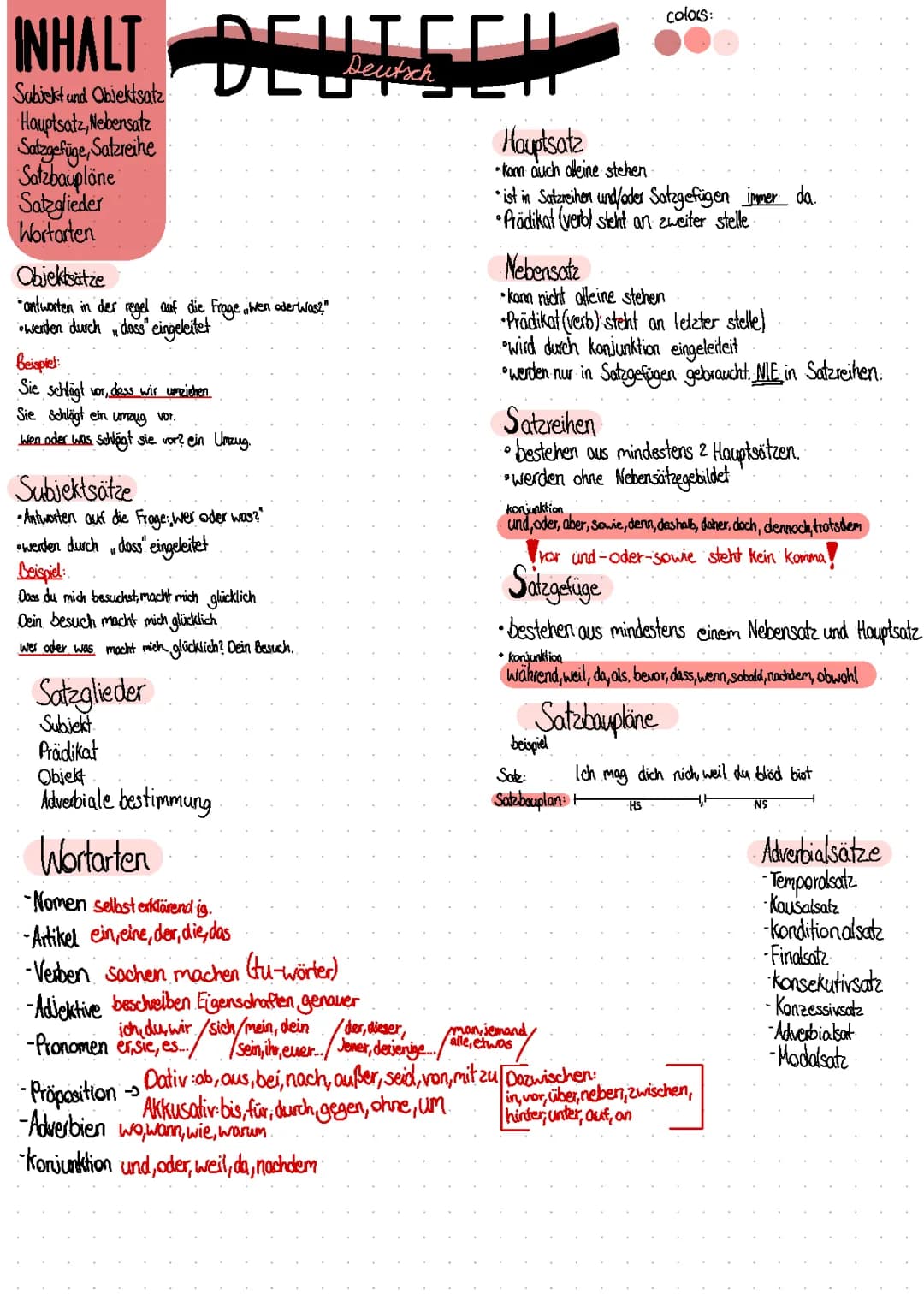 Satzglieder + Wort– & Satzarten