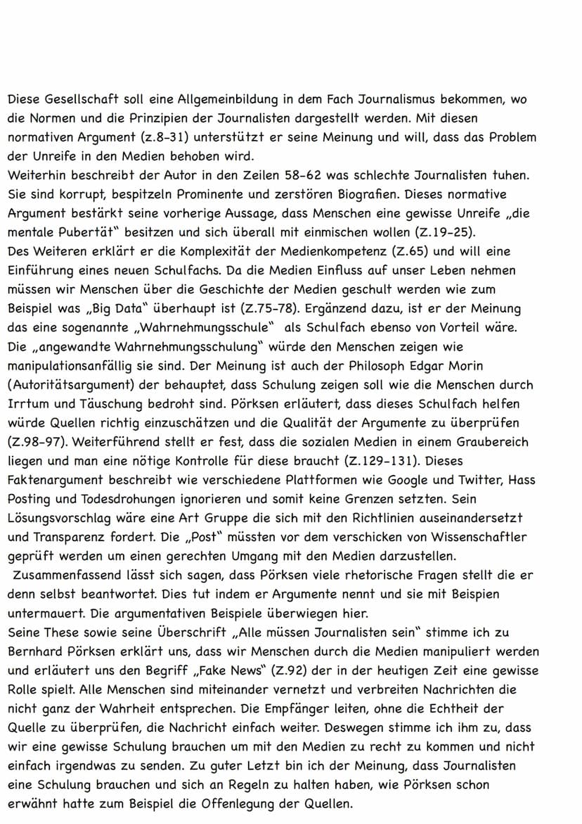 
<p>Der Gastbeitrag „Alle müssen Journalisten sein" von Bernhard Pörksen aus der Zeit Online, veröffentlicht am 14.02.2018, handelt von der 