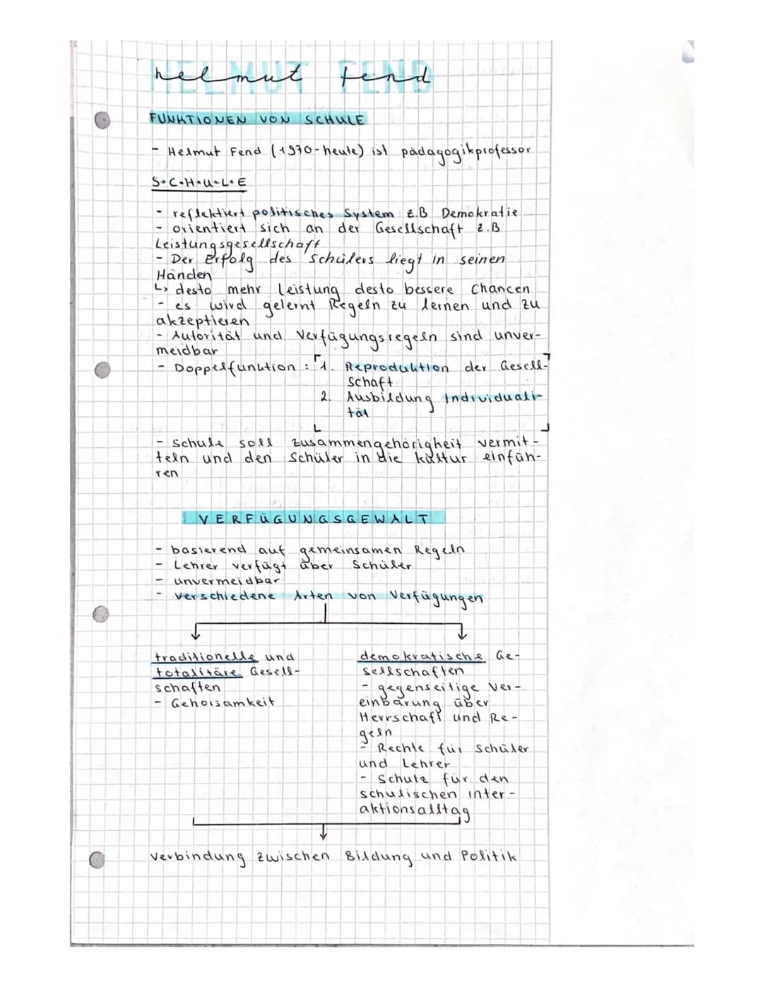 O
helmut Fend
FUNKTIONEN VON SCHULE
- Helmut Fend (1970- heute) ist pädagogikprofessor
S.C.H.U.L.E
- reflektiert politisches System Z.B Demo