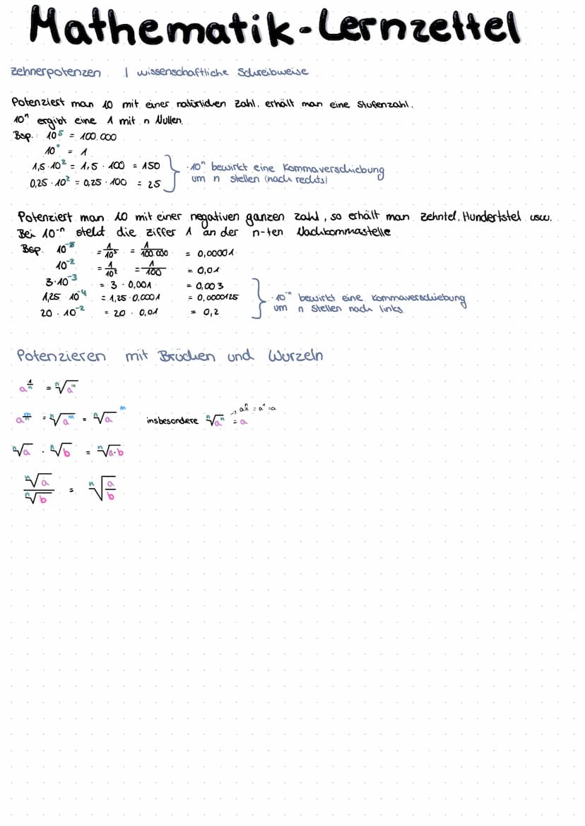 Mathematik-Lernzettel
•Was sind Potenzen?
-Die Potenz beschreibt eine mathematische(n). Ausdruck/Reduen operation, bei dem
multipliziert wir