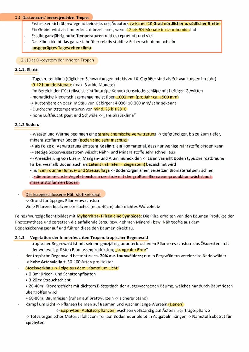 KOLLOQUIUM SCHWERPUNKT: ÖKOSYSTEM DER TROPEN
1.) Gliederung der Tropen,
Die Tropen zählen zu den Klimazonen (= großflächiges Gebiet mit ähnl