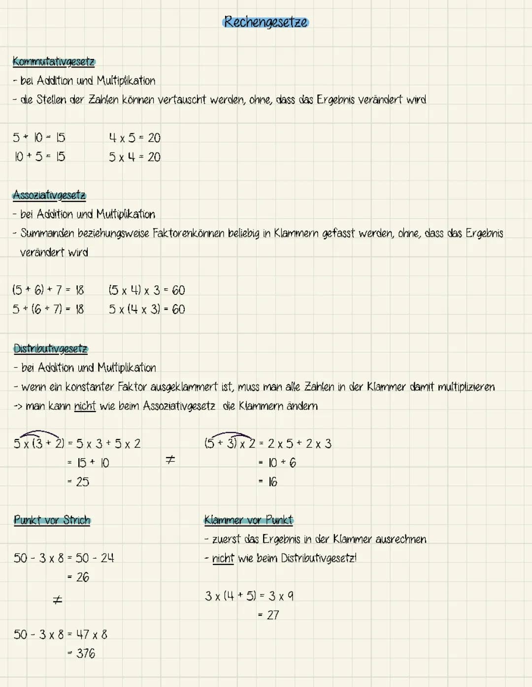 Mathe: Rechengesetze
