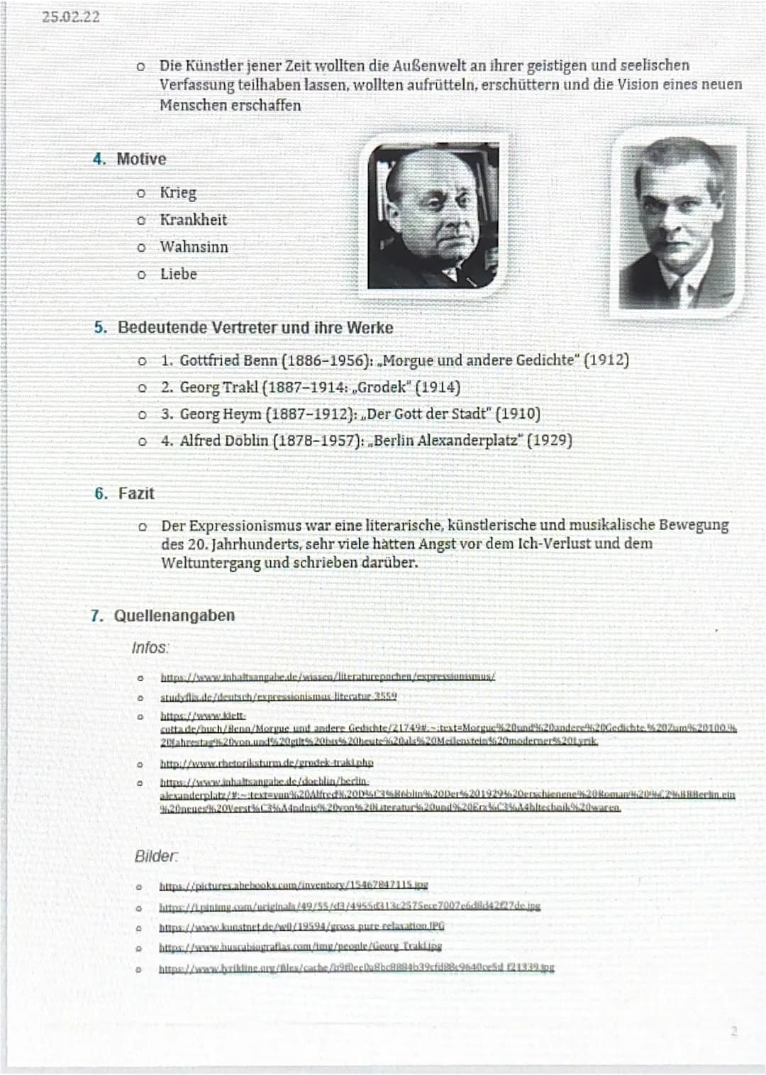 25.02.22
Handout ,,Expressionismus
1. Allgemein
o Stilrichtung der Literatur, bildenden Kunst und Musik
o Leitet sich von den lateinischen W