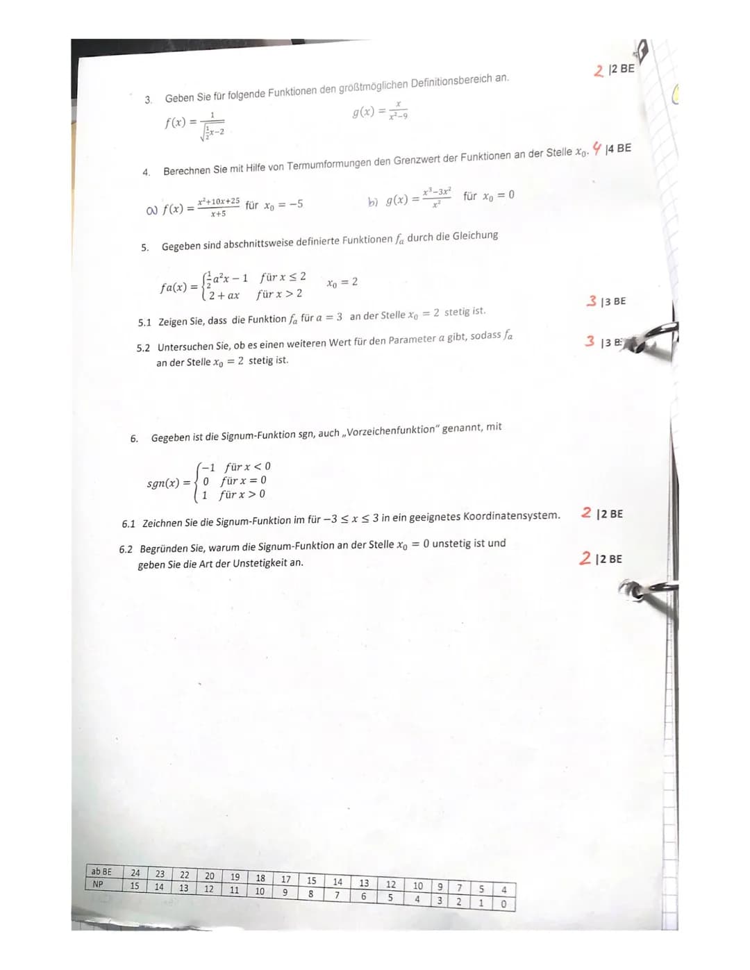 1. Lernzielkontrolle - Grenzwerte und Stetigkeit von Funktionen
Name: H
Arbeitszeit: 45 Minuten
Hilfsmittel: keine
1.1 Für welche Funktion f
