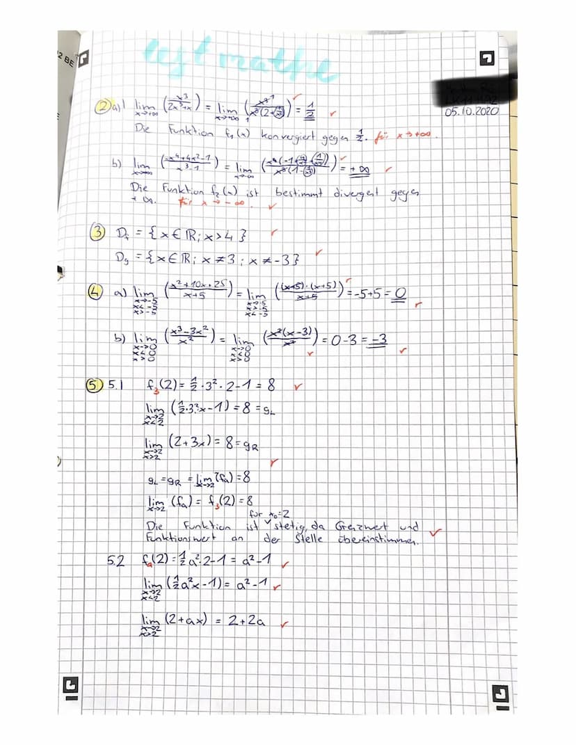 1. Lernzielkontrolle - Grenzwerte und Stetigkeit von Funktionen
Name: H
Arbeitszeit: 45 Minuten
Hilfsmittel: keine
1.1 Für welche Funktion f