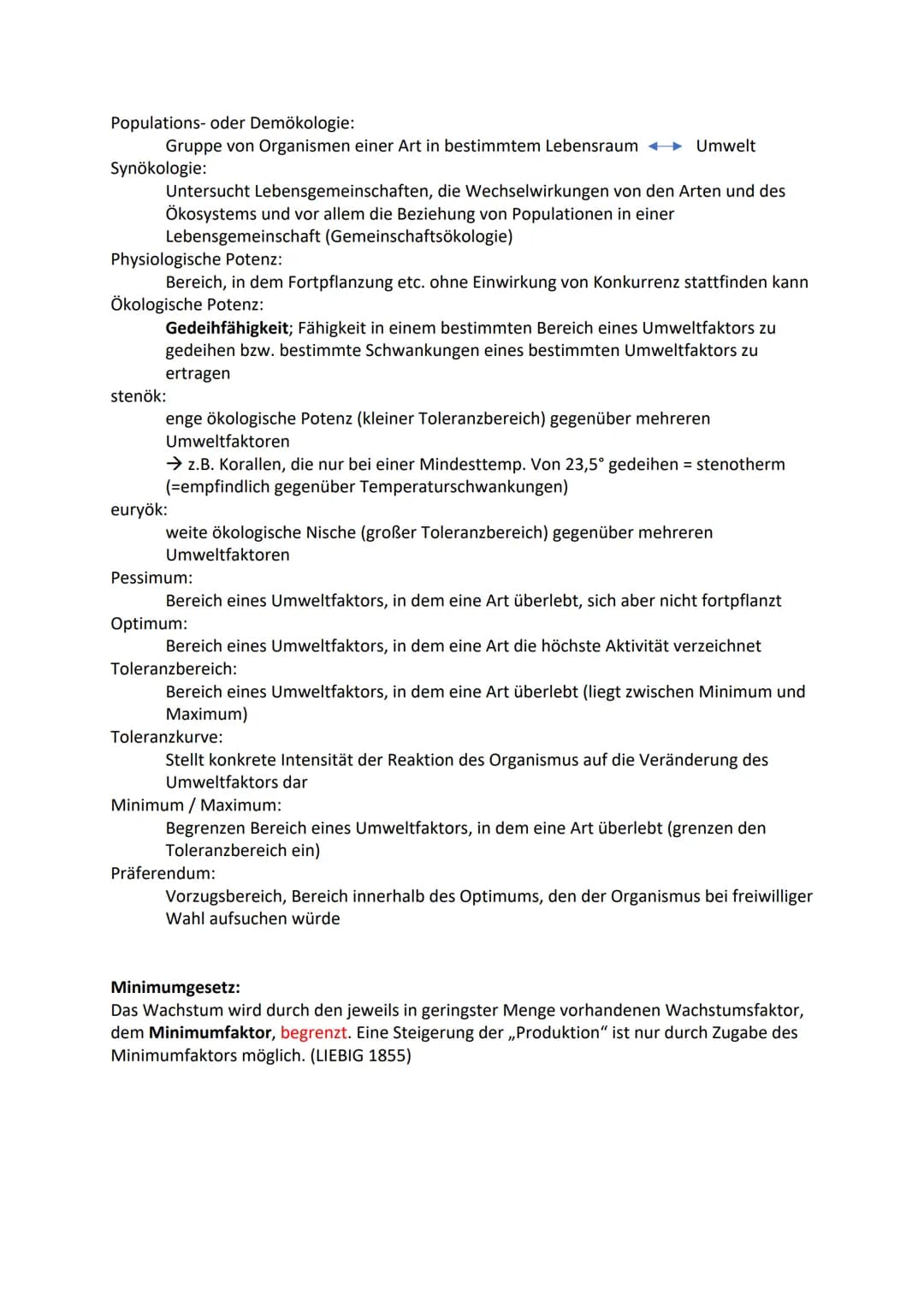 Ökologie:
Die Ökologie untersucht die Beziehungen der Lebewesen untereinander und zu ihrer
abiotischen Umwelt.
Abiotische Faktoren:
Unbelebt