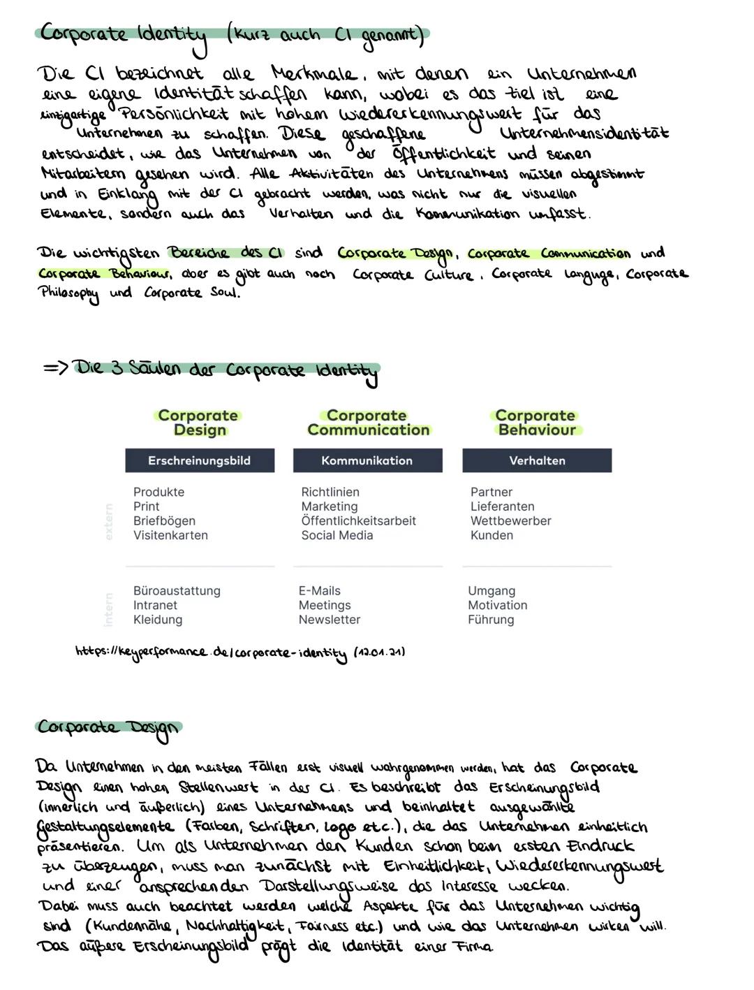 # Corporate Identity (Kurz auch (I genannt)

Die Cl bezeichnet alle Merkmale, mit denen ein Unternehmen
eine eigene Identität schaffen kann,