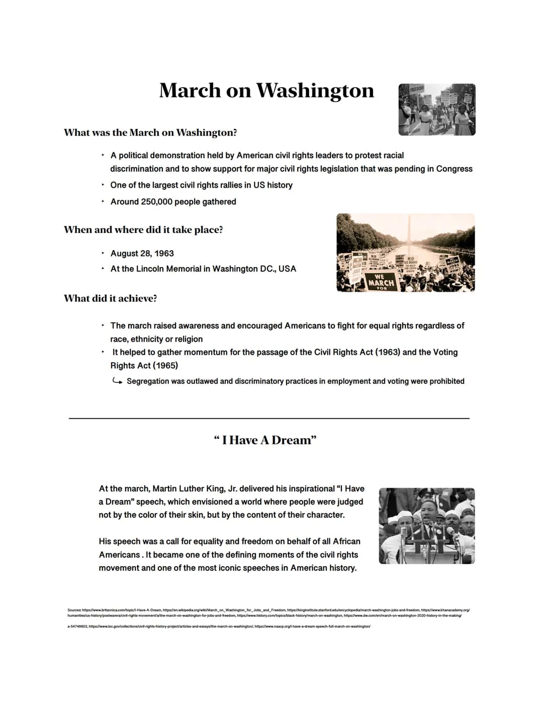 What was the March on Washington?
March on Washington
▸ A political demonstration held by American civil rights leaders to protest racial
di