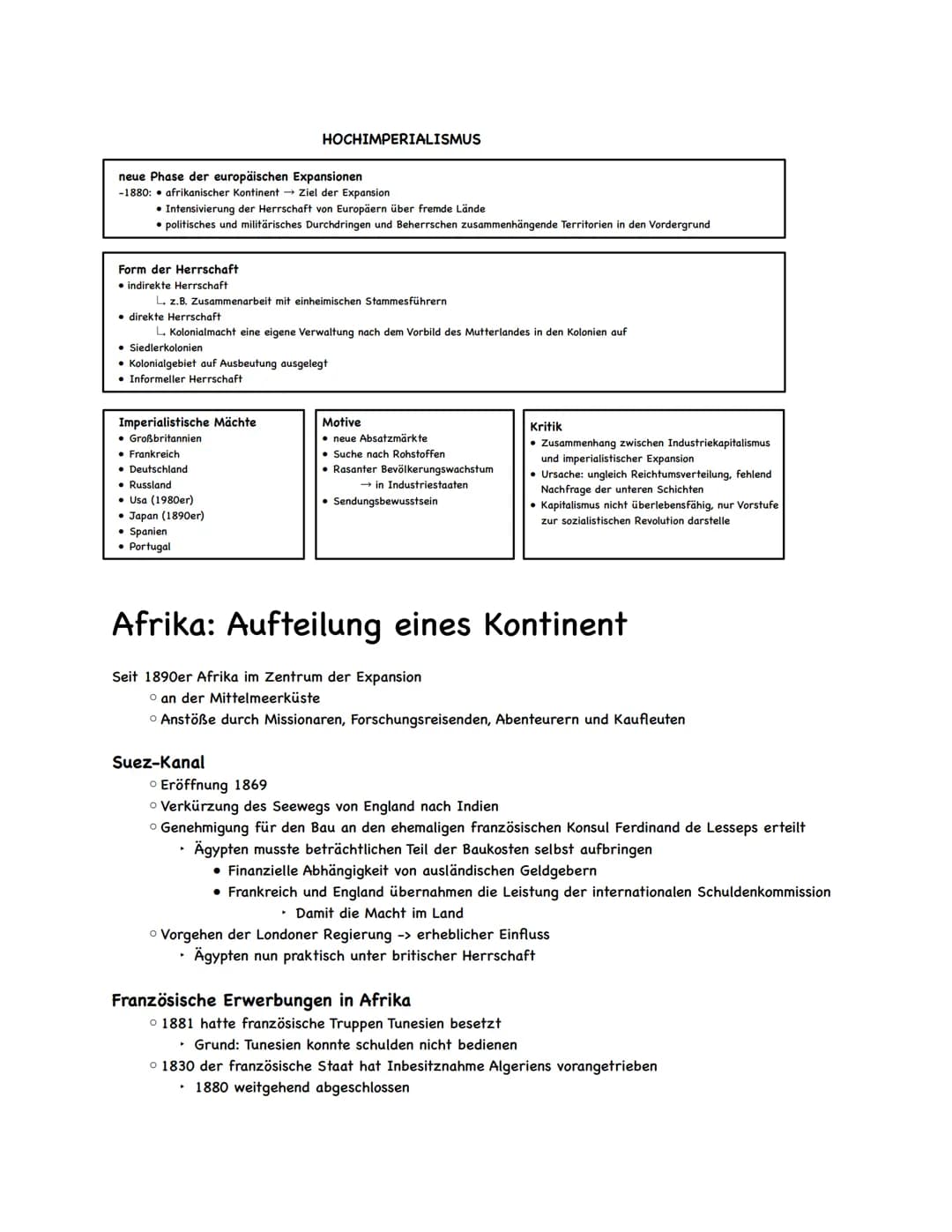 neue Phase der europäischen Expansionen
-1880: afrikanischer Kontinent → Ziel der Expansion
• Intensivierung der Herrschaft von Europäern üb