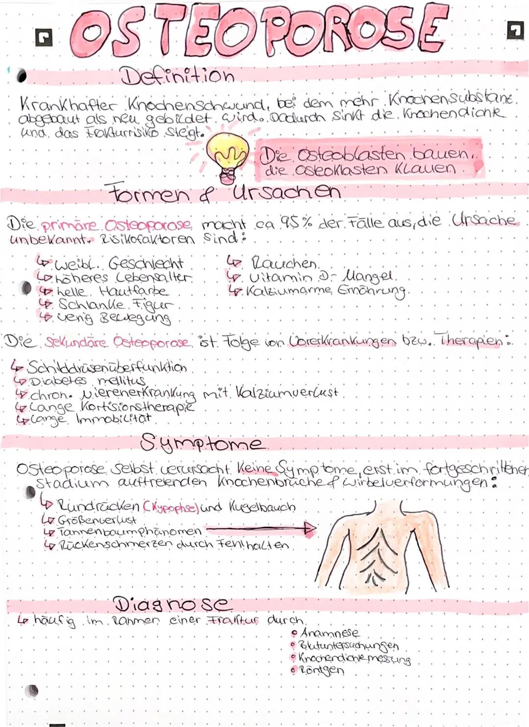 # OSTEOPOROSE

Definition

Krankhafter Knochenschwind, bei dem mehr. Knochen substane.
abgebaut als neu gebildet. wird. Dadurch sinkt die. K
