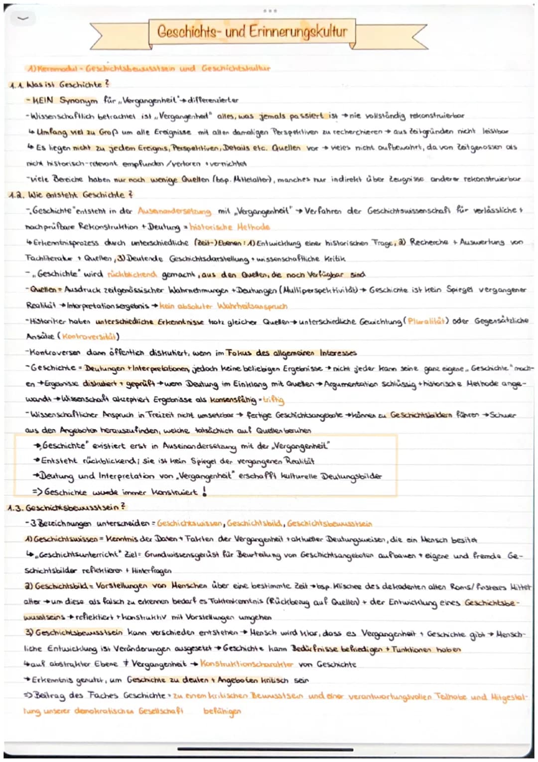 ***
Geschichts- und Erinnerungskultur
A) Kernmodal - Geschichtsbewusstsein und Geschichtskultuur
4.1. Was ist Geschichte ?
- KEIN Synonym fü