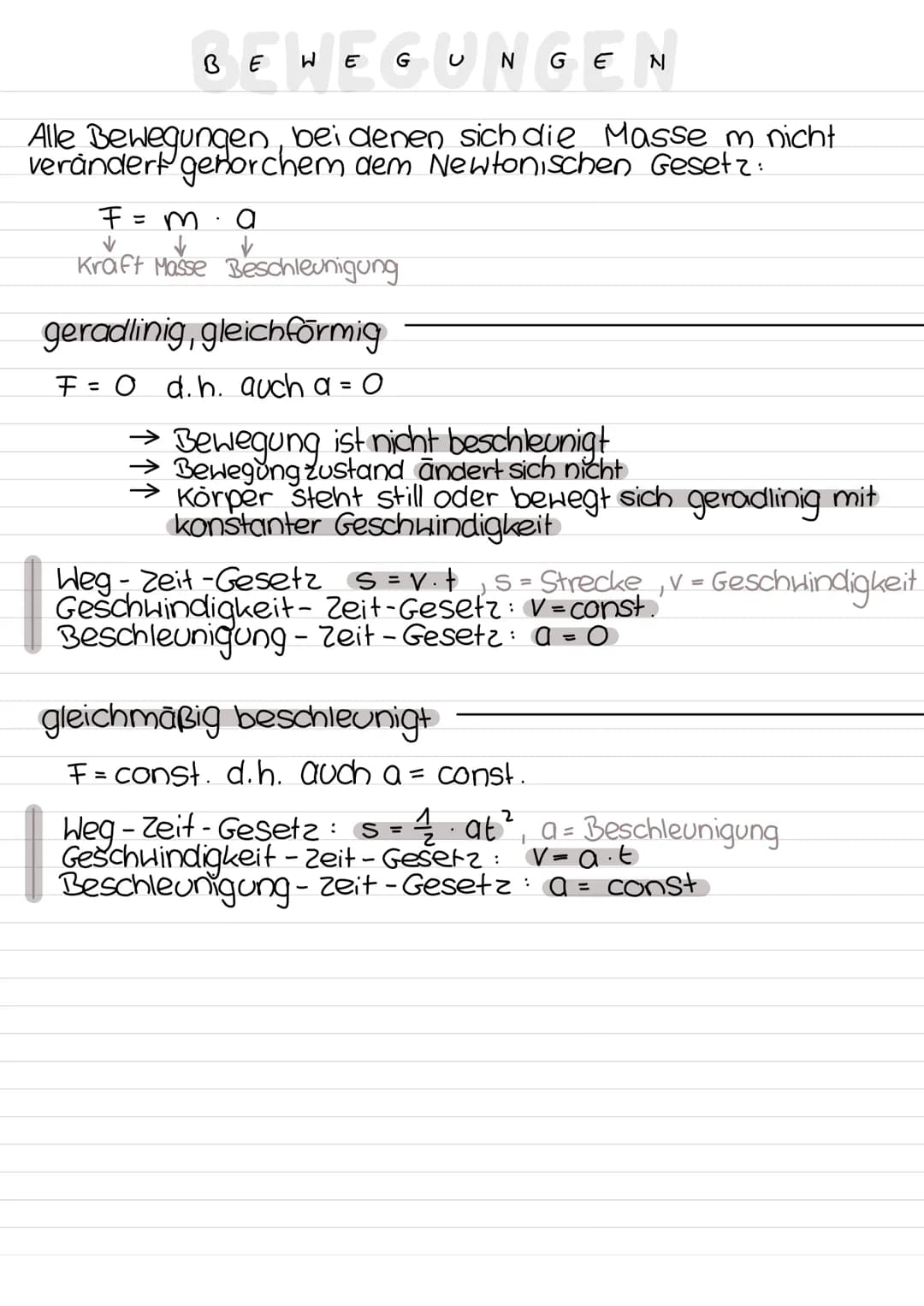 BEWEGUNGEN
Alle Bewegungen bei denen sich die Masse m nicht
verändert genorchem dem Newtonischen Gesetz:
F
✓ ✓
Kraft Masse Beschleunigung
= 