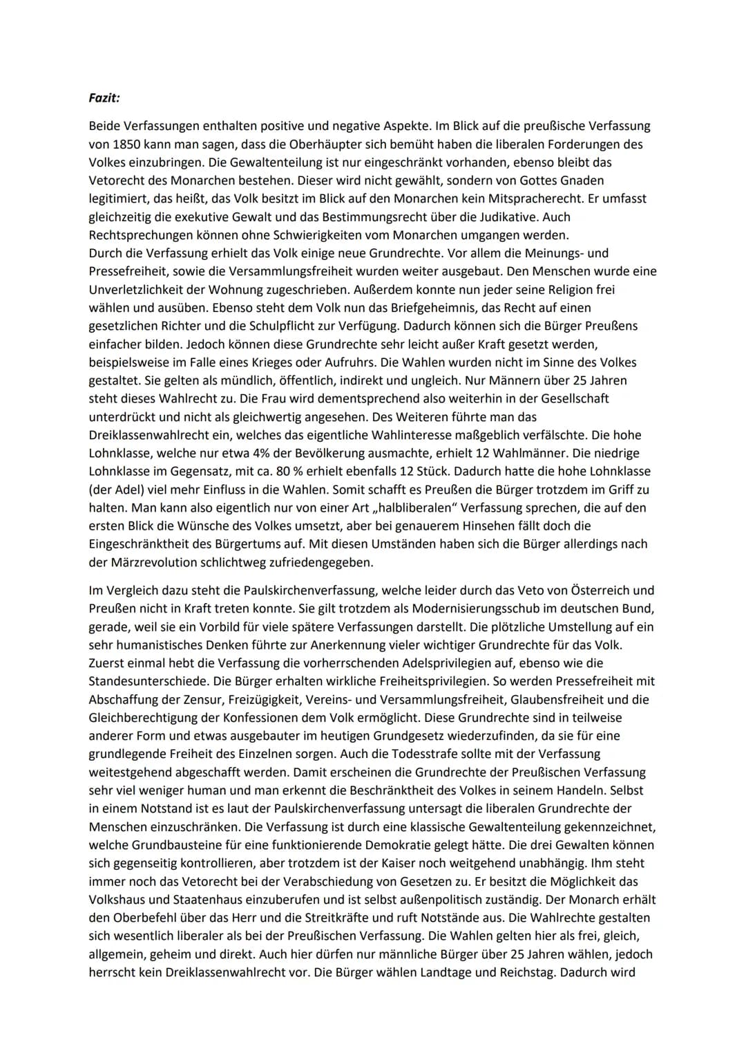 Verfassungsvergleich
Preußische Verfassung 1850
Herrschaftsform: konstitutionelle Monarchie
König von Gottes Gnaden
Rechte des Staatsoberhau