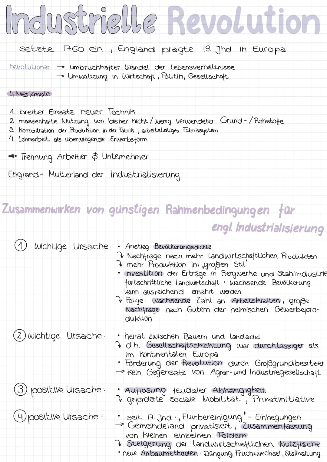 Industrielle Revolution
setzte 1760 eini England prägte 19. Jhd in Europa
umbruchhafter Wandel der Lebensverhältnisse
Umwältzung in Wirtscha