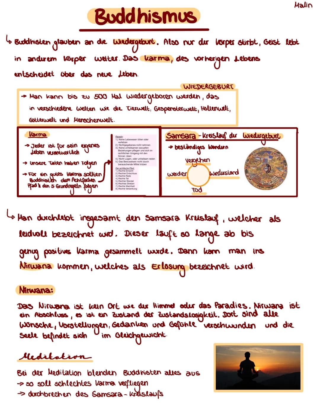 6
Buddhismus
Buddhisten glauben
wiedergeburt.
in anderem Körper weiter. Das karma, des
entscheidet ober das neue Leben.
an die
Karma
→Jeder 