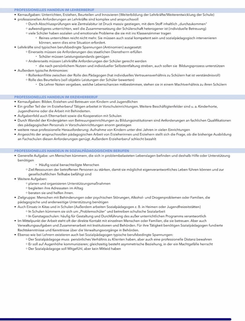 2.9 Vielfalt und Wandelbarkeit pädagogischer Berufsfelder
ALLLGEMEINES
• Grundformen pädagogischen Handelns: Erziehen, Unterrichten und Bera