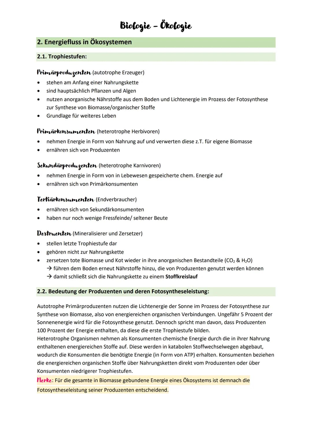 Biologie - Ökologie
1. Grundbegriffe - und Beziehungen der Ökologie
Ökologie
Lehre von den Wechselwirkungen zwischen Lebewesen und der Umwel