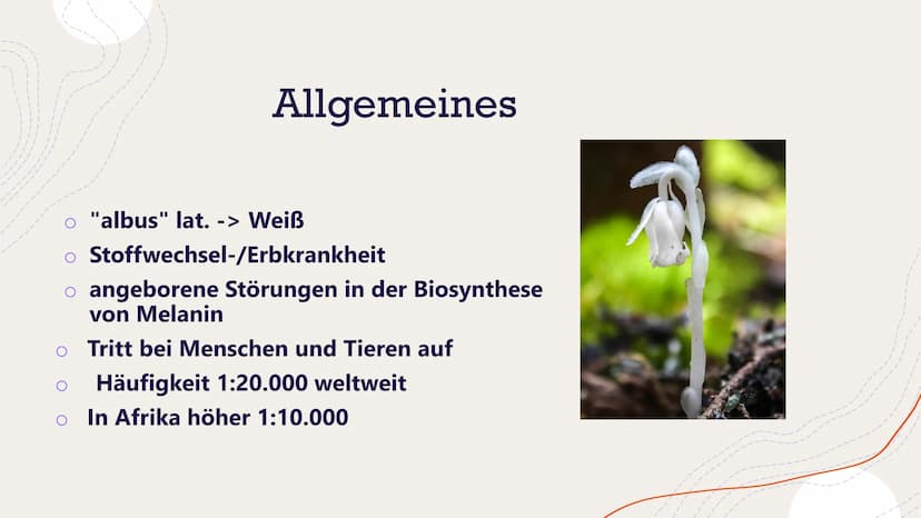 Albinismus
Von Henriette Dehnel Gliederung
Allgemeines
o Melanin
o Erbgang
o Phänotyp und Symptome
Formen des Albinismus
o Diagnose
o Therap