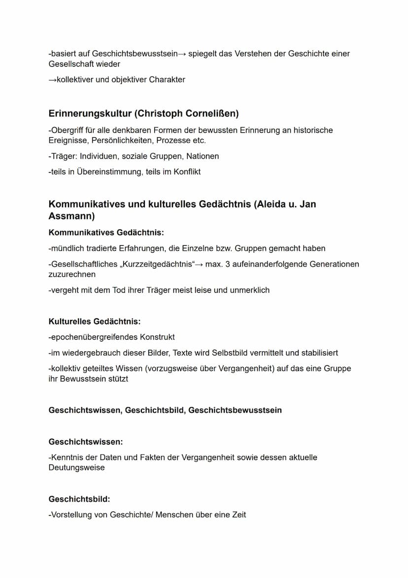 Kernmodul: Geschichts- und Erinnerungskultur
Theorien zu Geschichtsbewusstsein und Geschichtskultur
Geschichtsbewusstsein→ individuelles Kon