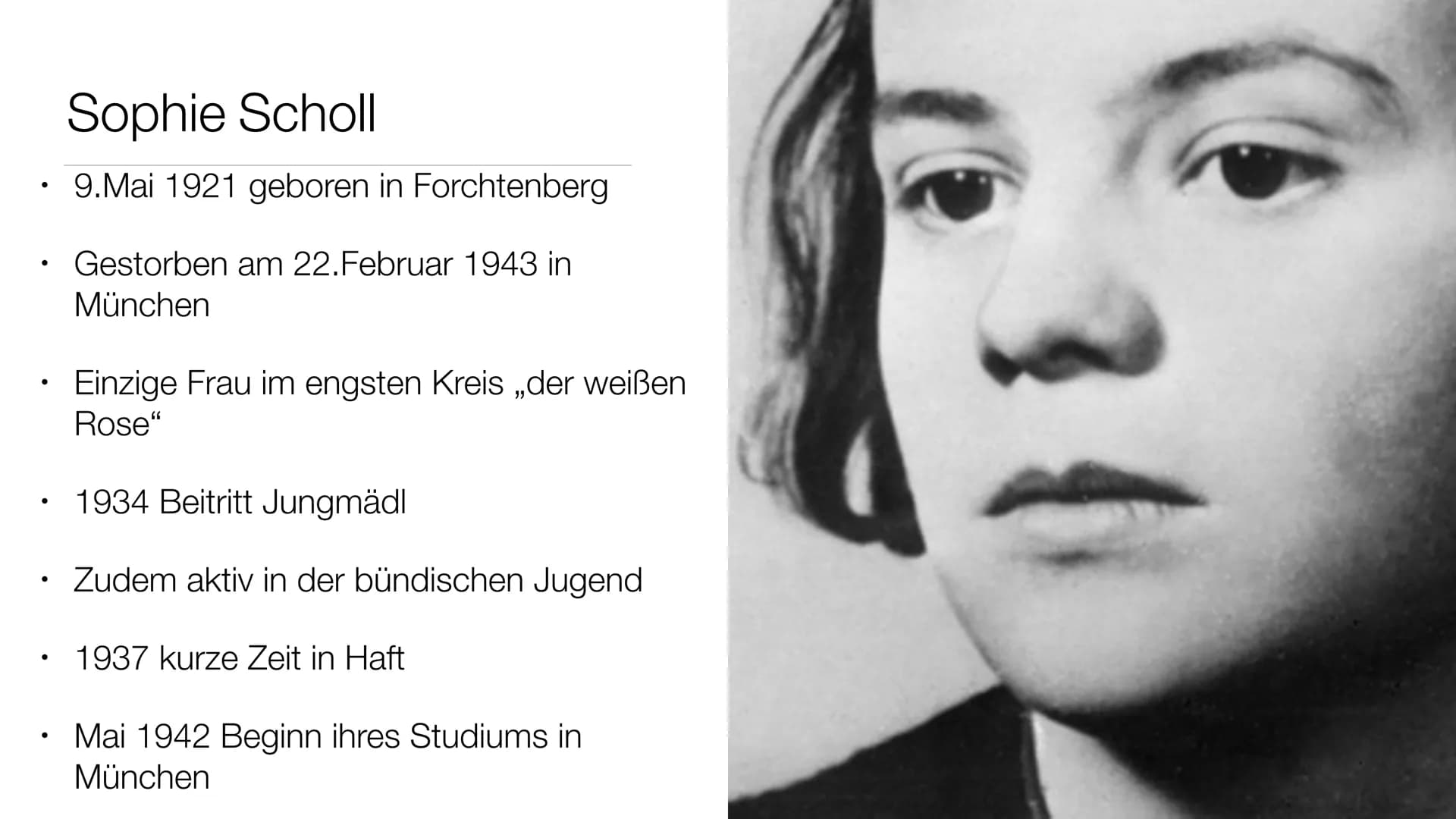 Hans und Sophie Scholl
Die Weiße Rose
https://www.dw.com/de/die-geschwister-scholl-und-die-weiße-rose/a-16621155 Inhalt
●
●
Der Name
Mitglie