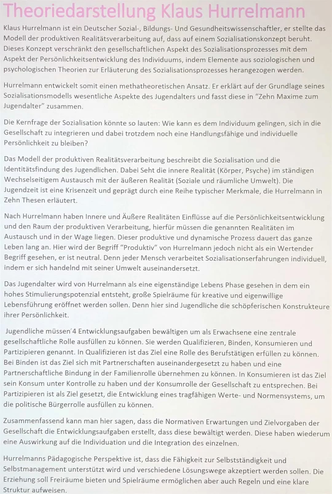 Klaus Hurrelmann Theoriedarstellung 